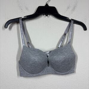 Womens Size 36B Ribbed Padded Bra Gray Push Up